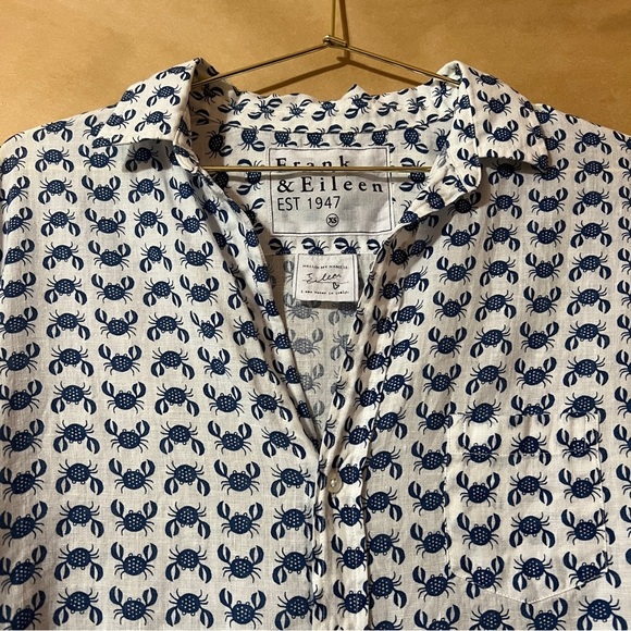 Frank & Eileen | Linen Crab Print Eileen Relaxed Button-Up Shirt Size XS - Picture 4 of 13